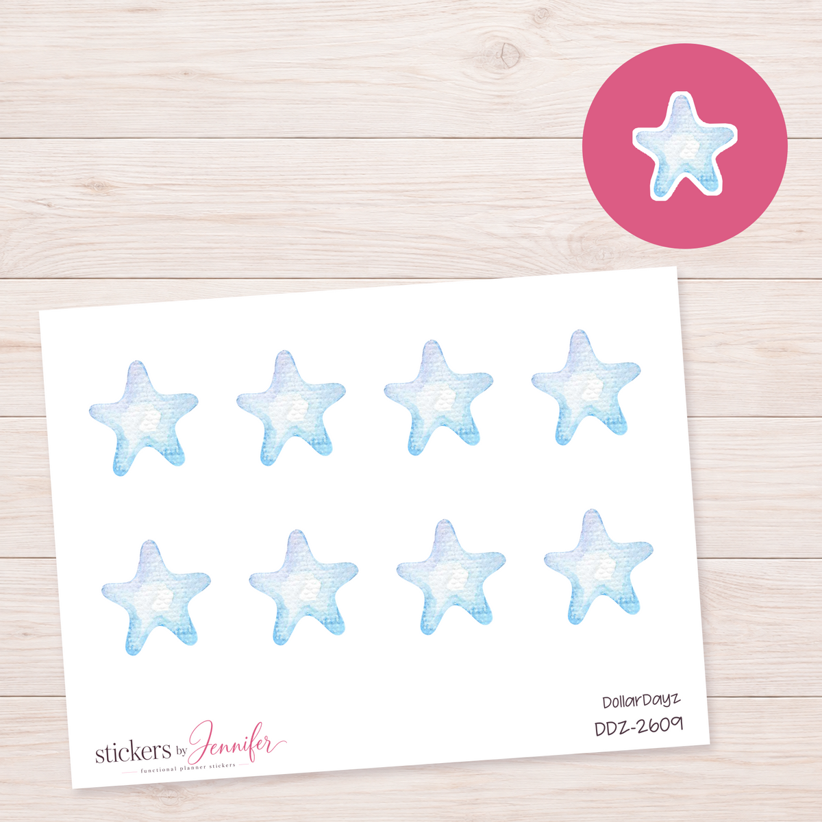 Soft Blue Starfish Planner Stickers | DDZ-2609