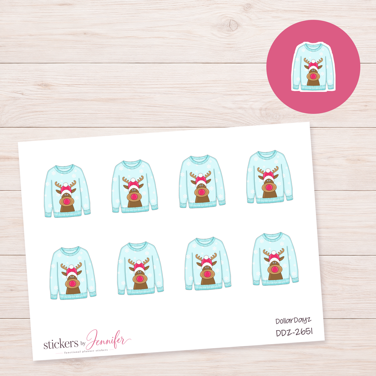 Reindeer Holiday Sweater Planner Stickers | DDZ-2651