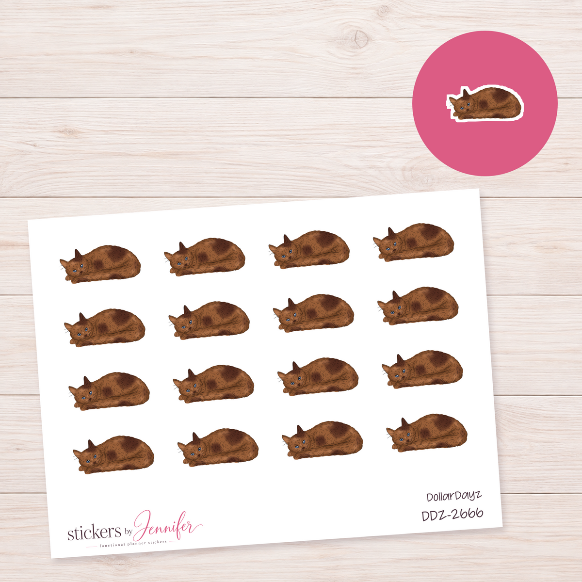 Resting Brown Cat Planner Stickers | DDZ-2666