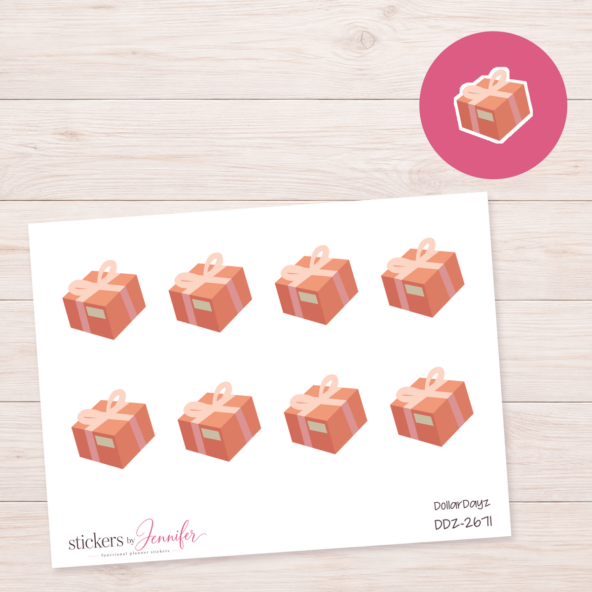 Coral Gift Box Planner Stickers | DDZ-2671
