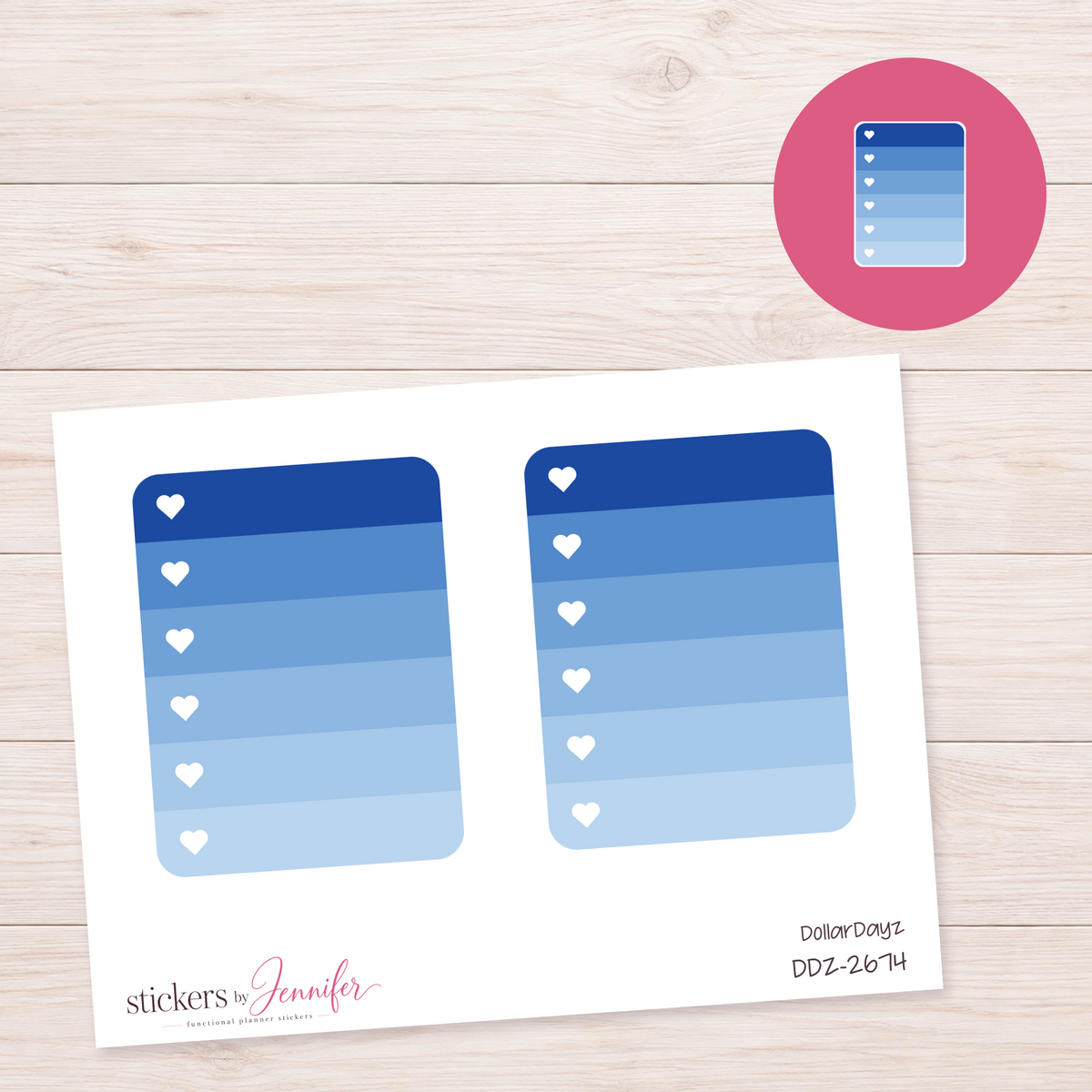 Royal Blue Heart Checklist Planner Stickers | DDZ-2674