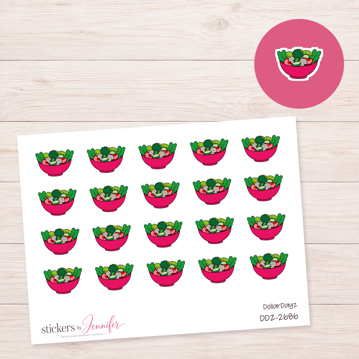 Hot Pink Salad Bowl Planner Stickers | DDZ-2686