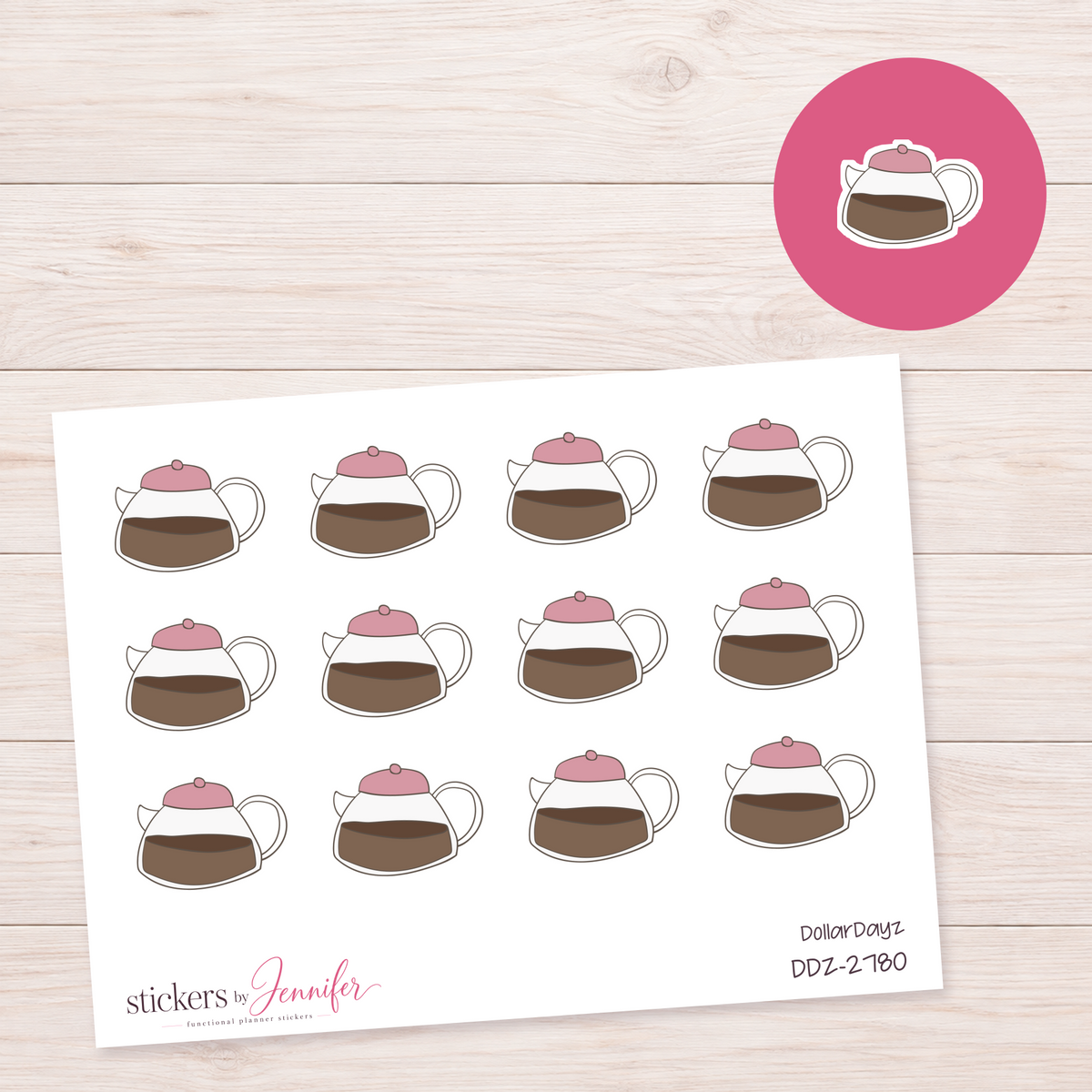 Pink-Lid Coffee Pot Planner Stickers | DDZ-2780