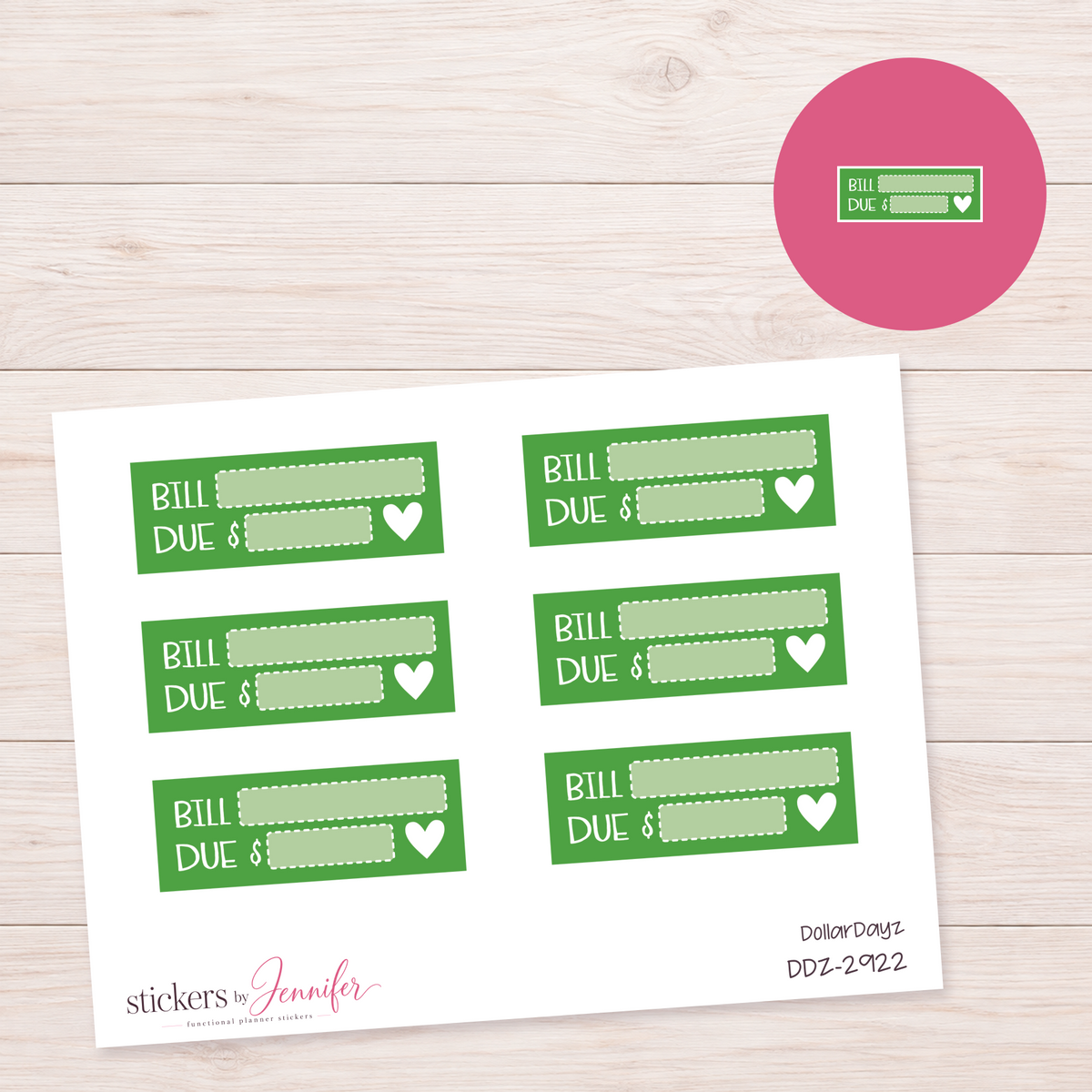 Green Bill Due Label Planner Stickers | DDZ-2922