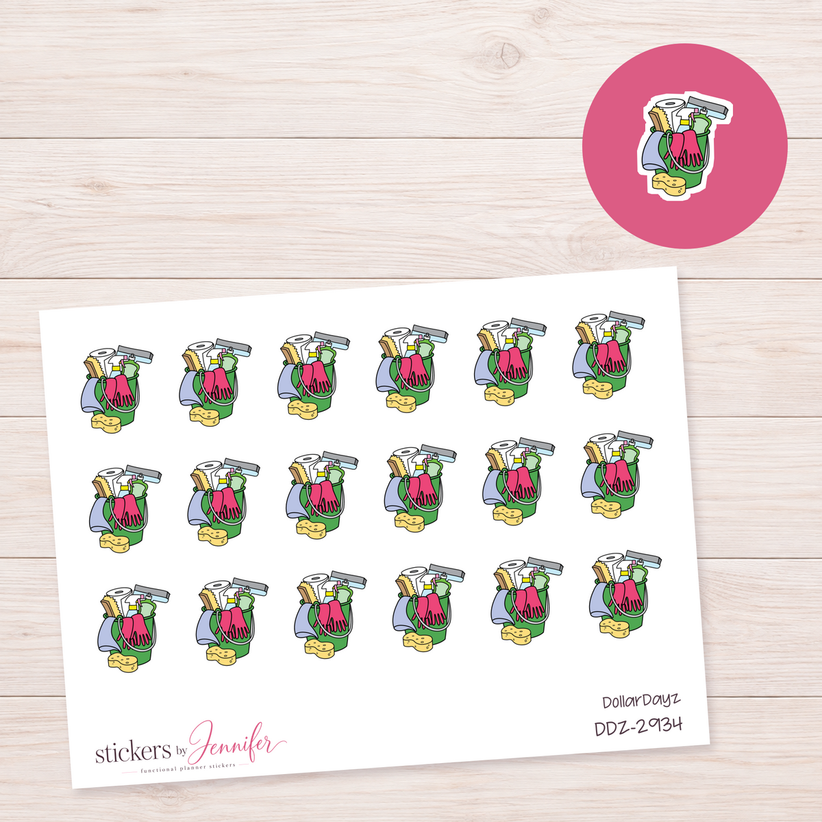 Green Cleaning Bucket Planner Stickers | DDZ-2934