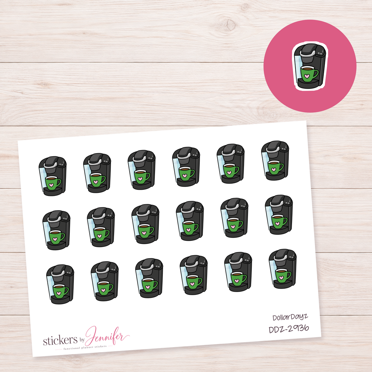 Green Coffee Maker Planner Stickers | DDZ-2936