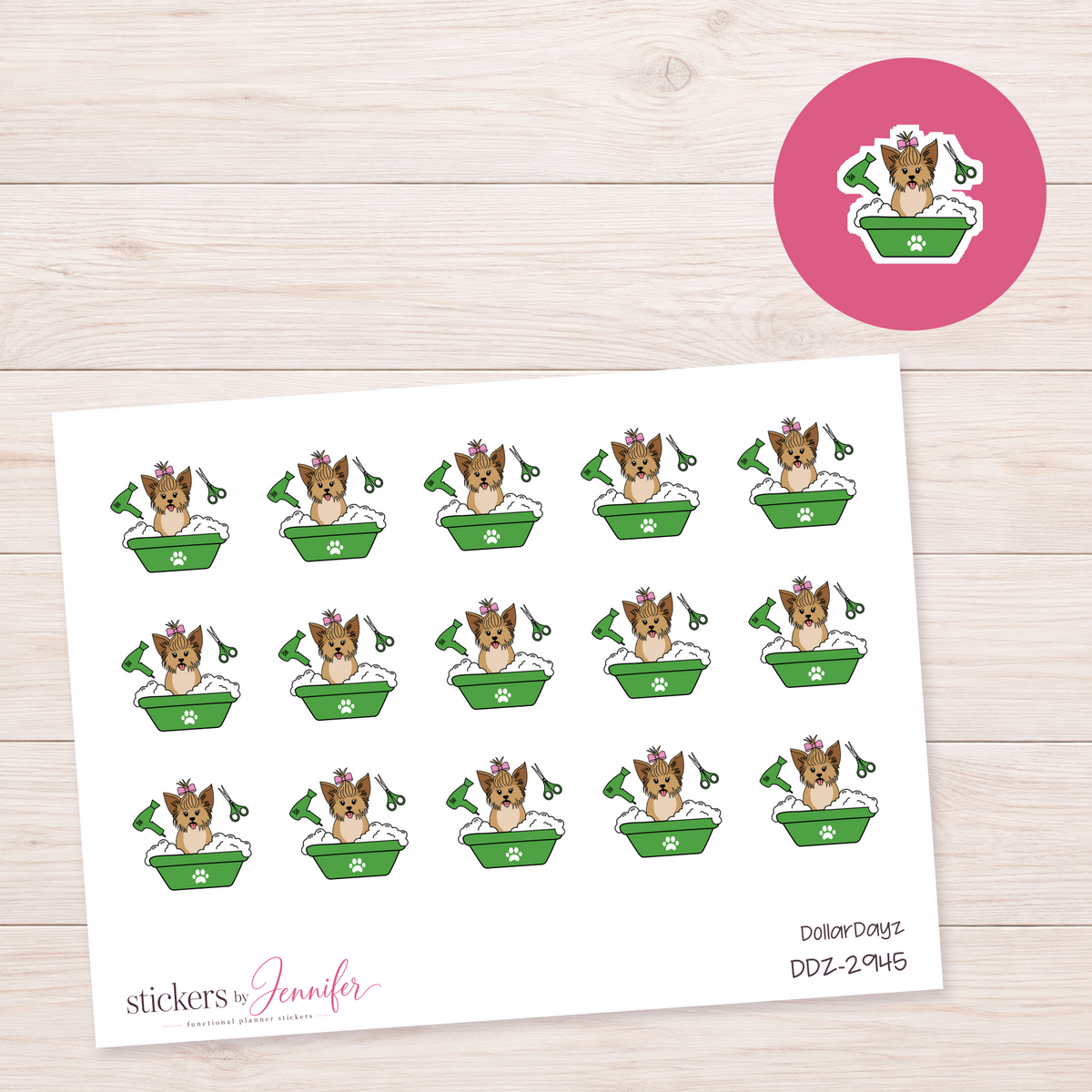 Green Dog Grooming Bath Planner Stickers | DDZ-2945