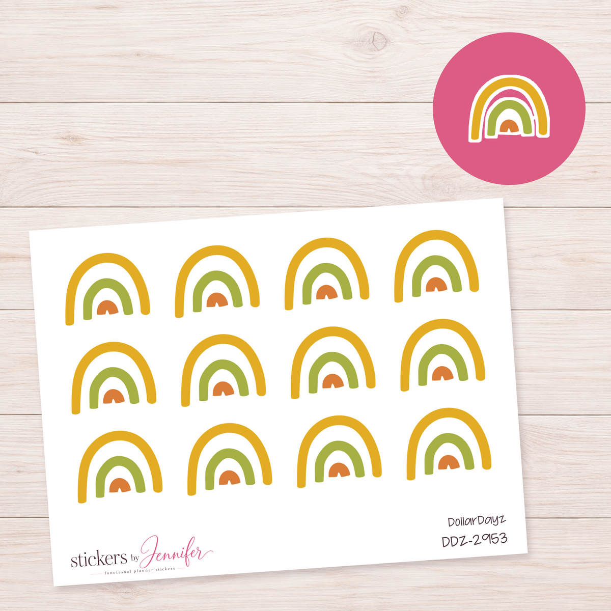 Golden Green Rainbow Planner Stickers | DDZ-2953