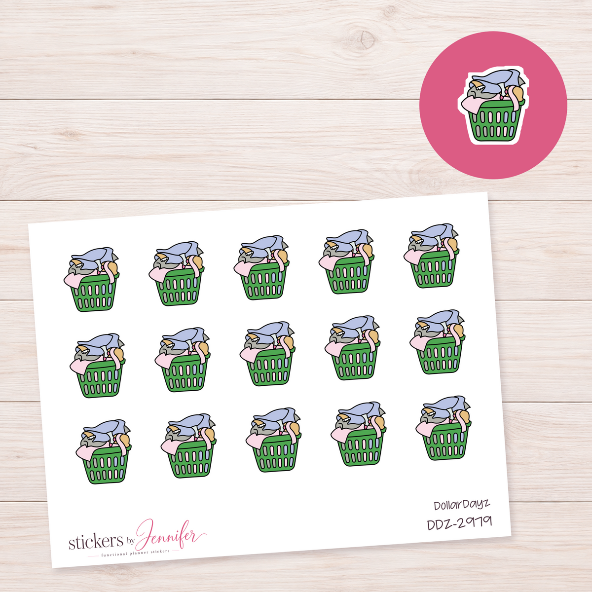 Green Laundry Basket Planner Stickers | DDZ-2979