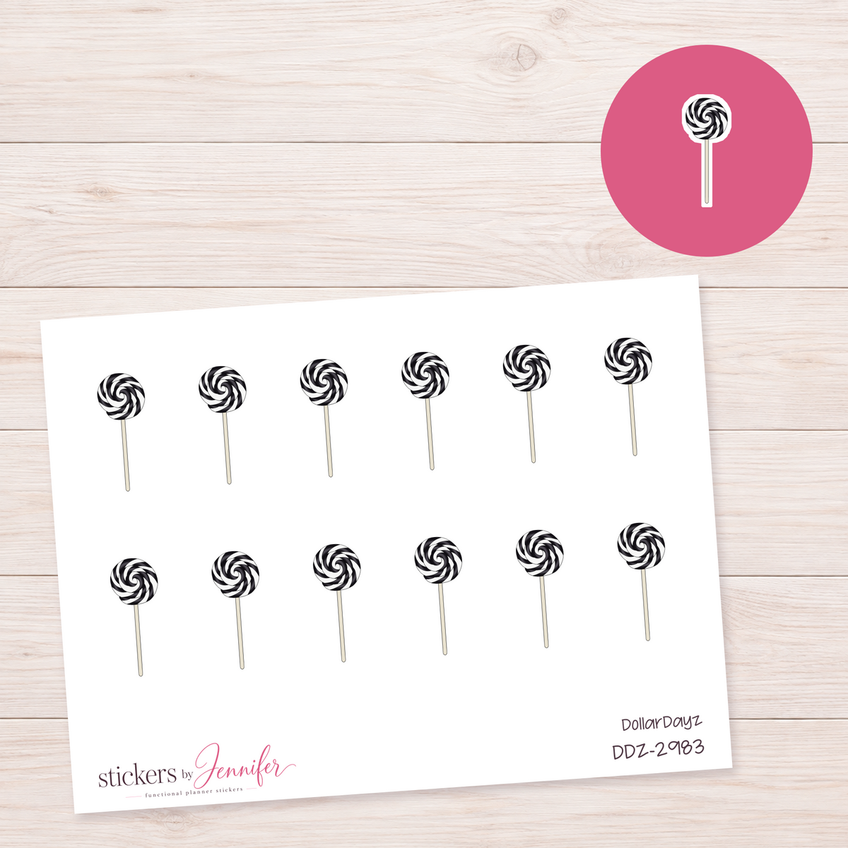 Black and White Lollipop Planner Stickers | DDZ-2983