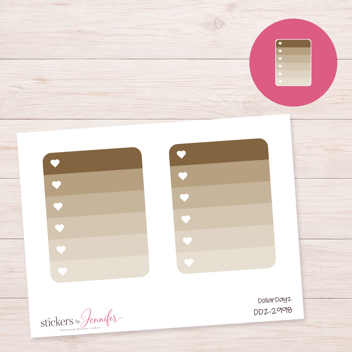 Olive-Brown Heart Checklist Planner Stickers | DDZ-2998