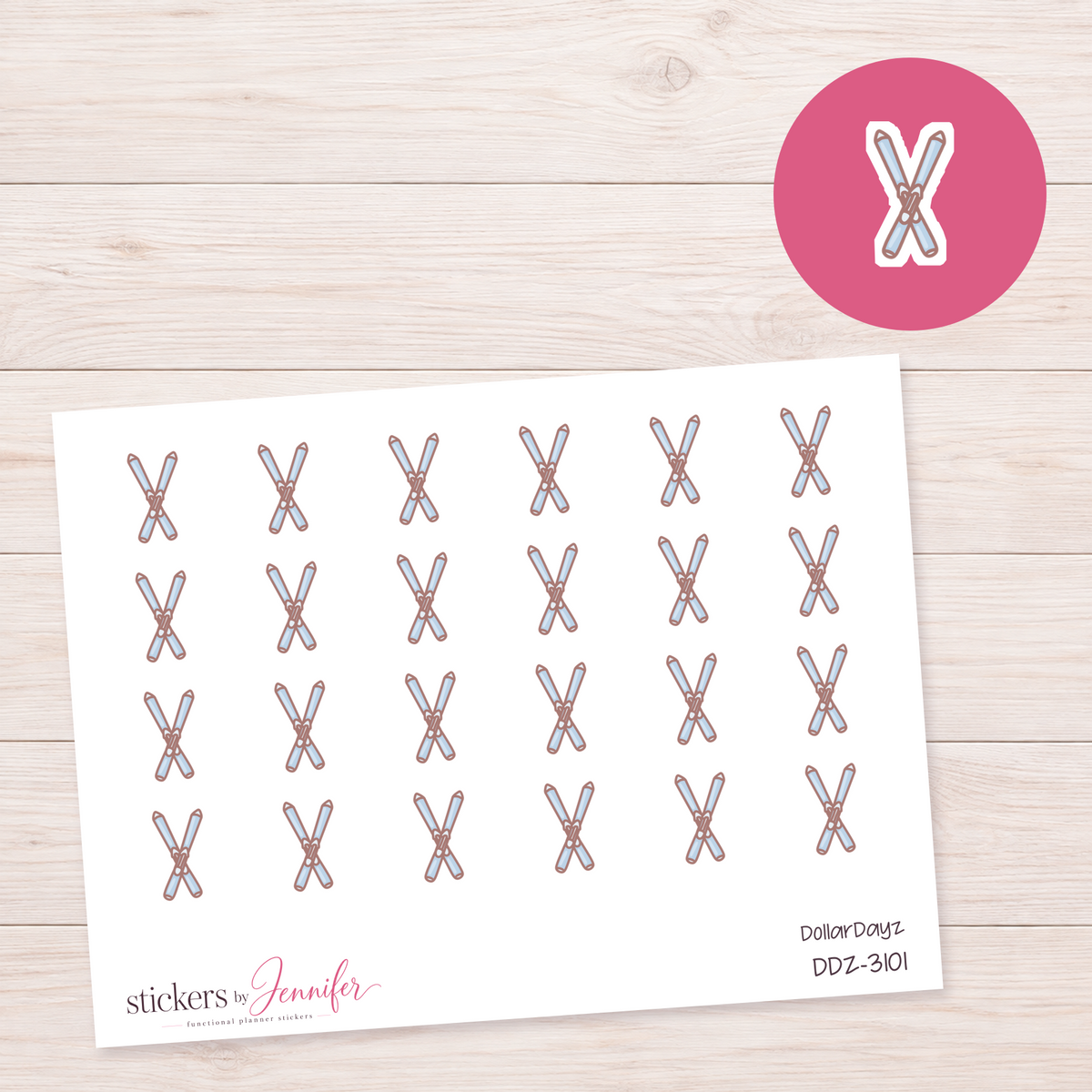 Crossed Blue Skis Planner Stickers | DDZ-3101