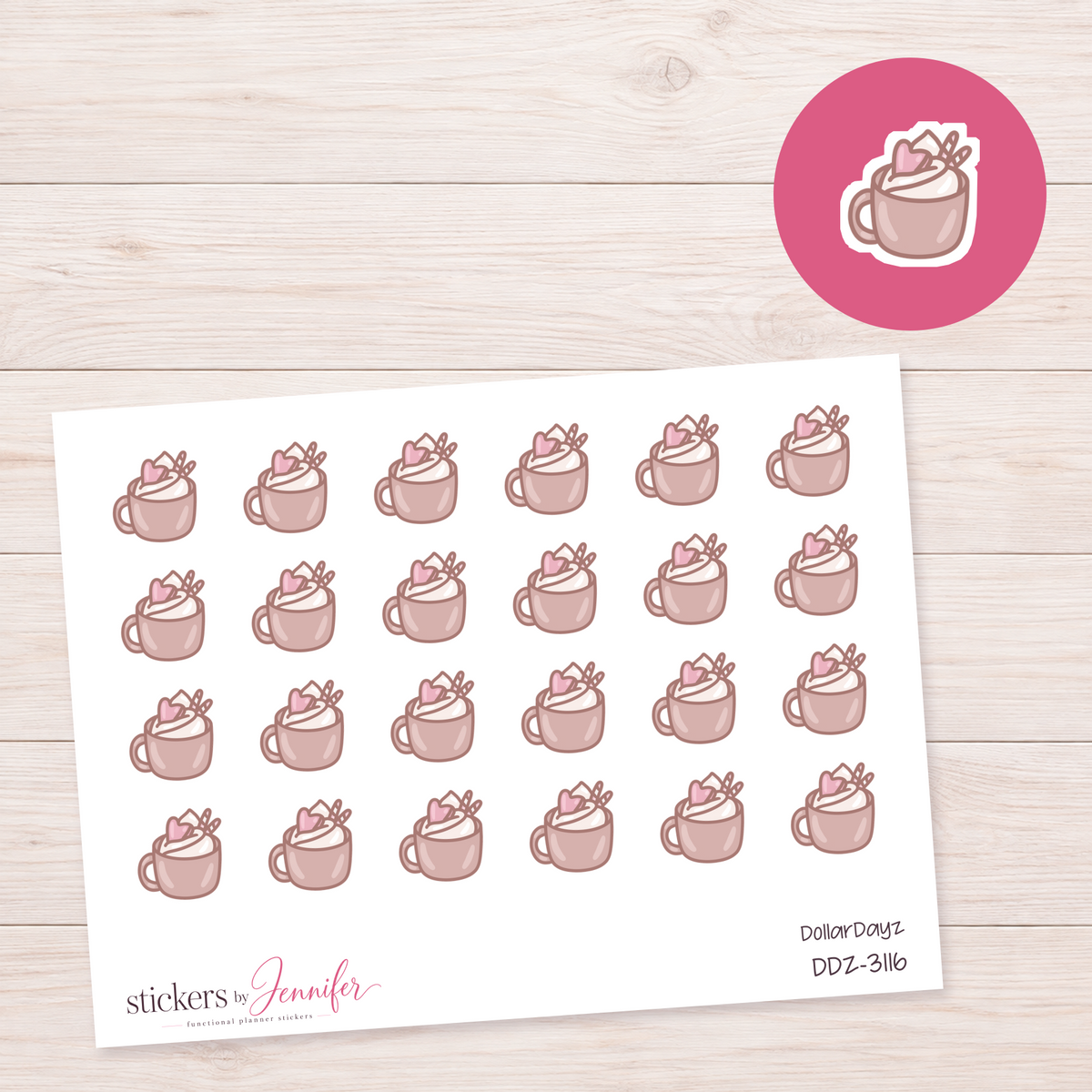 Heart Topped Cocoa Planner Stickers | DDZ-3116