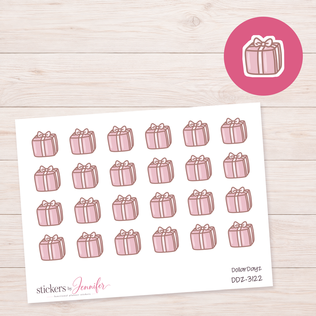 Pink Wrapped Gift Planner Stickers | DDZ-3122