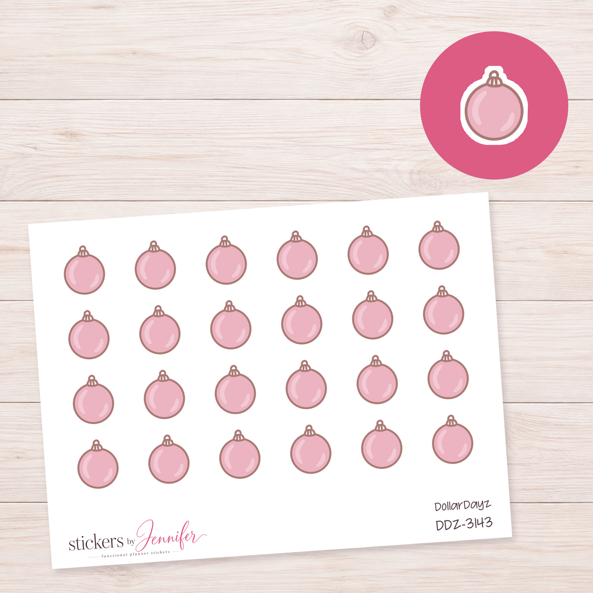 Pink Bauble Ornament Planner Stickers | DDZ-3143