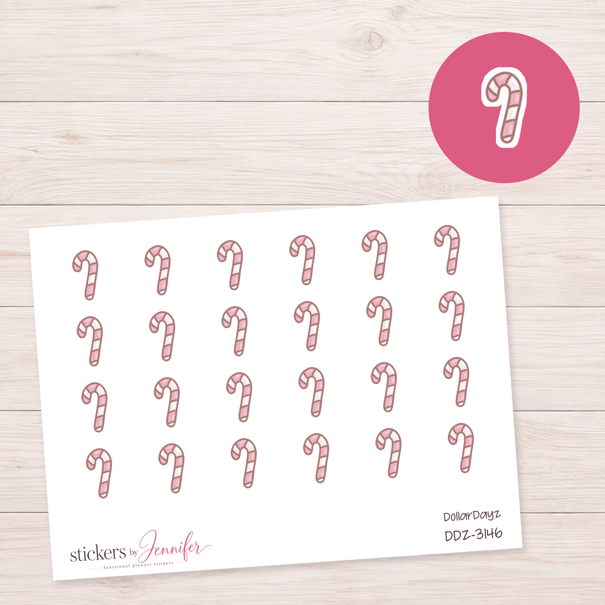 Pink Striped Candy Cane Planner Stickers | DDZ-3146