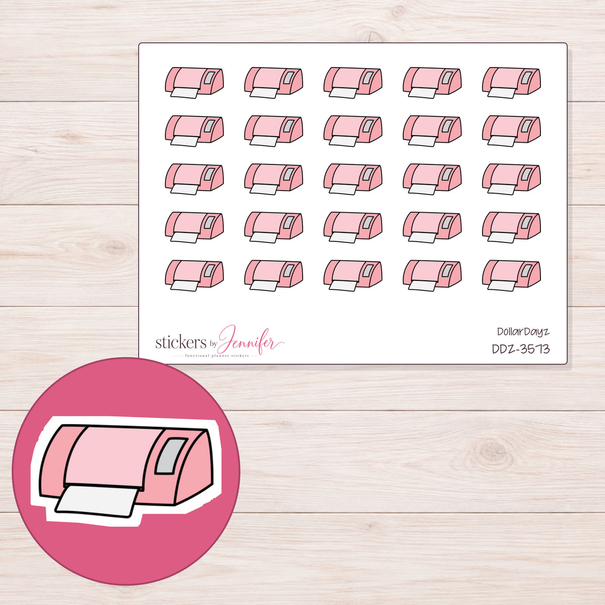 Pink Craft Cutting Machine Planner Stickers | DDZ-3573 — 4 × 3 inch sheet and enlarged sticker detail