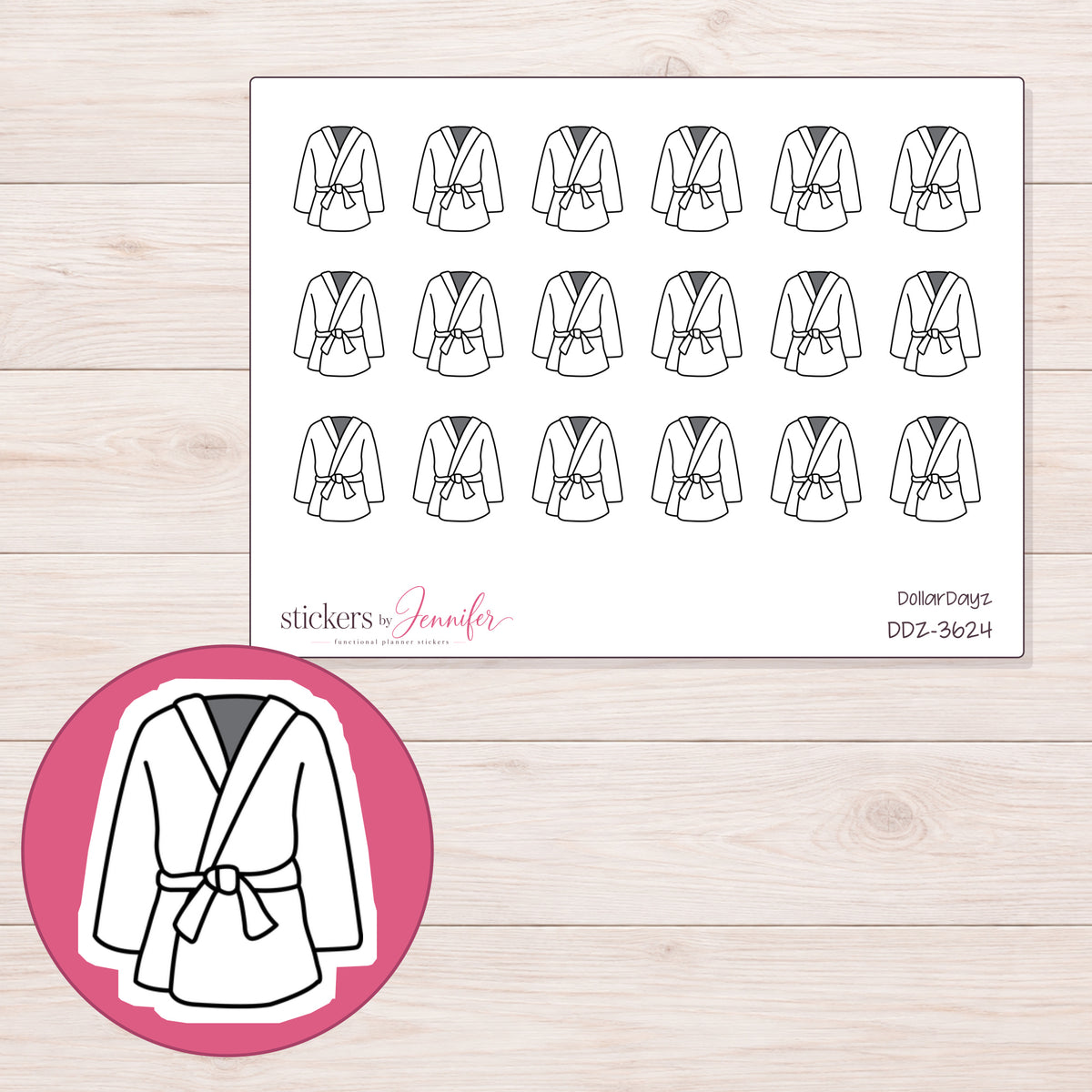 White Martial Arts Uniform Planner Stickers | DDZ-3624 — 4 × 3 inch sheet and enlarged sticker detail