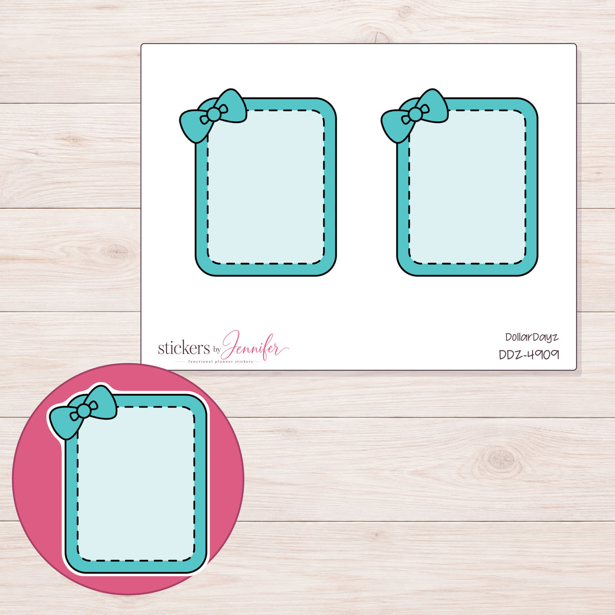 DDZ-4909 planner sticker sheet with enlarged sticker detail