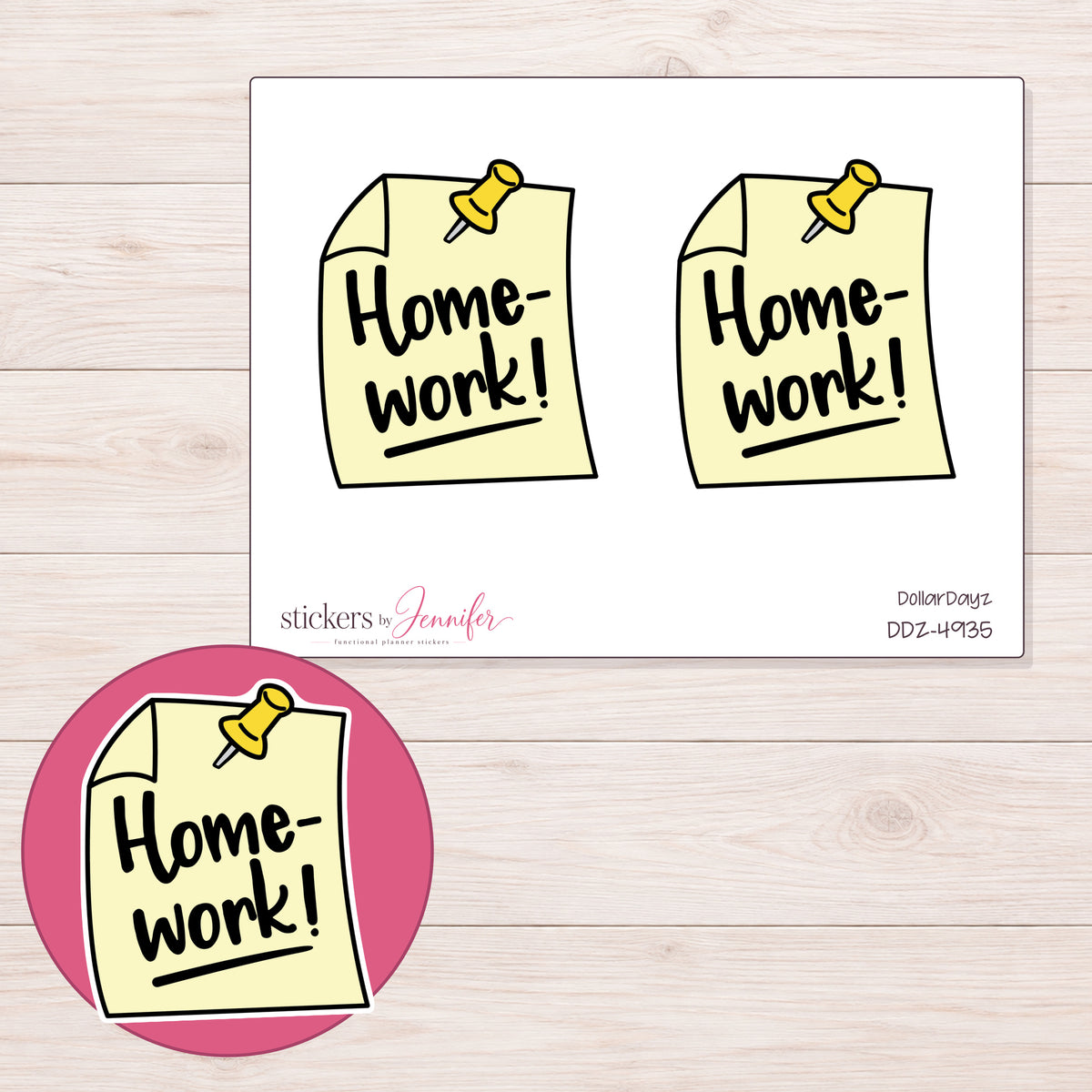 DDZ-4935 planner sticker sheet with enlarged sticker detail