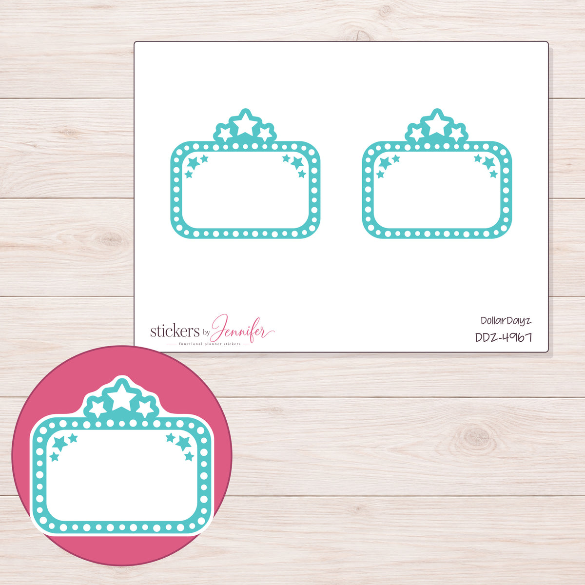 DDZ-4967 planner sticker sheet with enlarged sticker detail