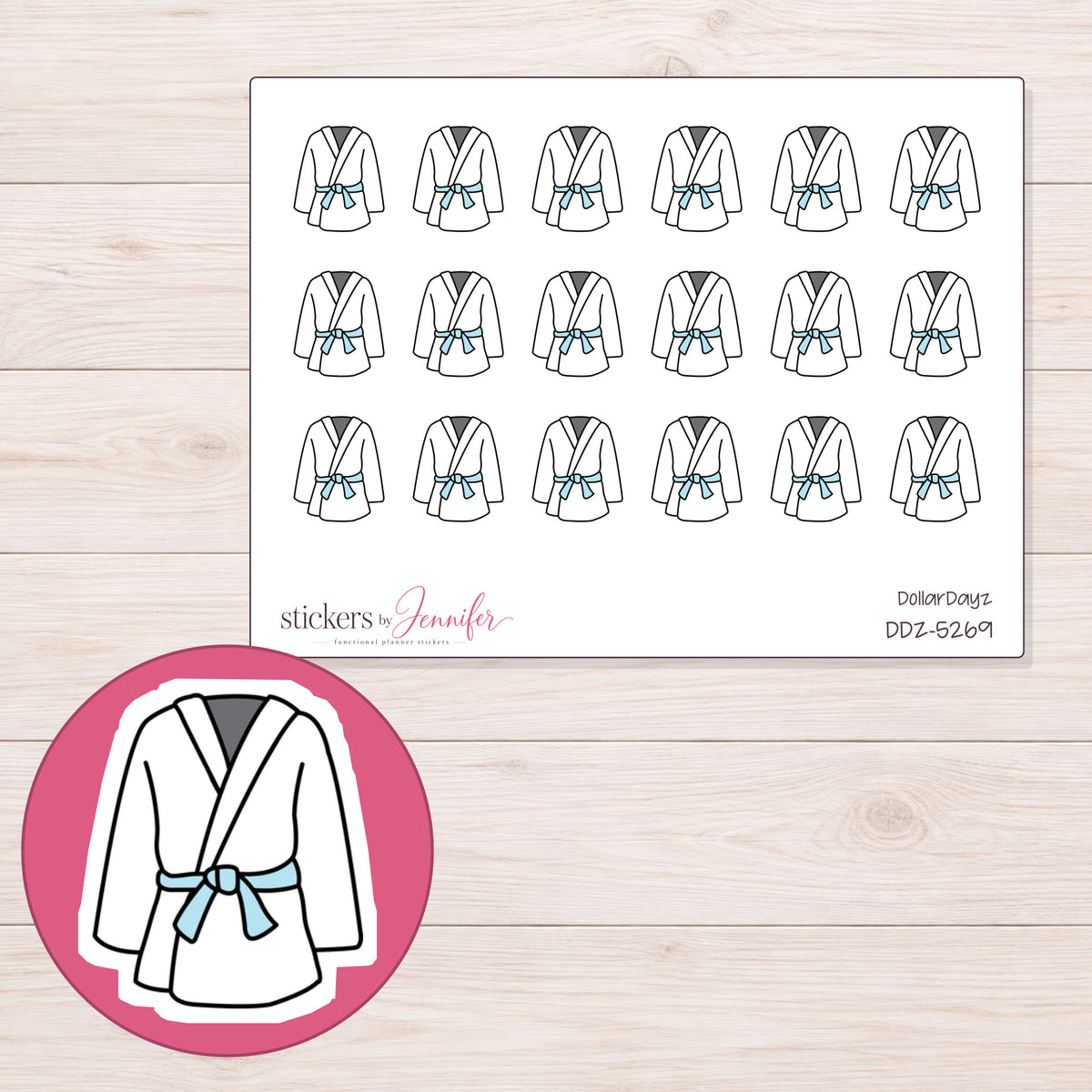 Karate Uniform Planner Stickers | DDZ-5269 — 4 × 3 inch sheet and enlarged sticker detail