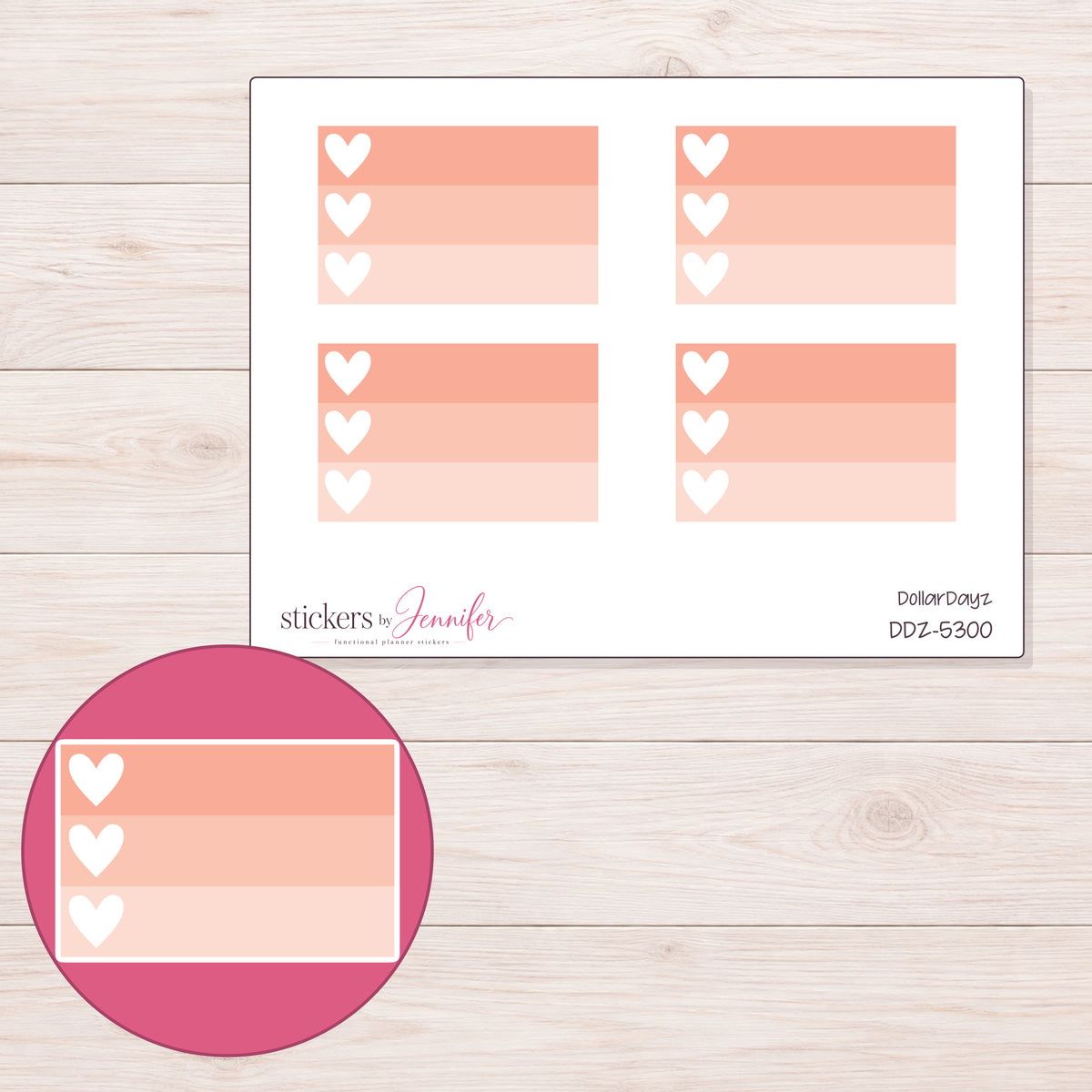 DDZ-5300 planner sticker sheet with enlarged sticker detail