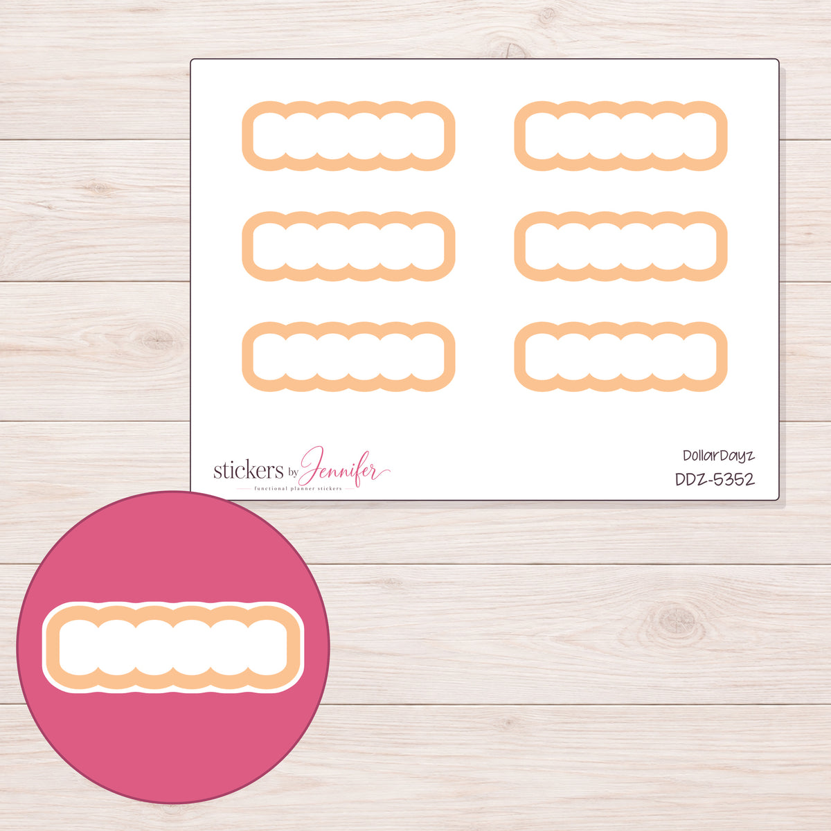 DDZ-5352 planner sticker sheet with enlarged sticker detail