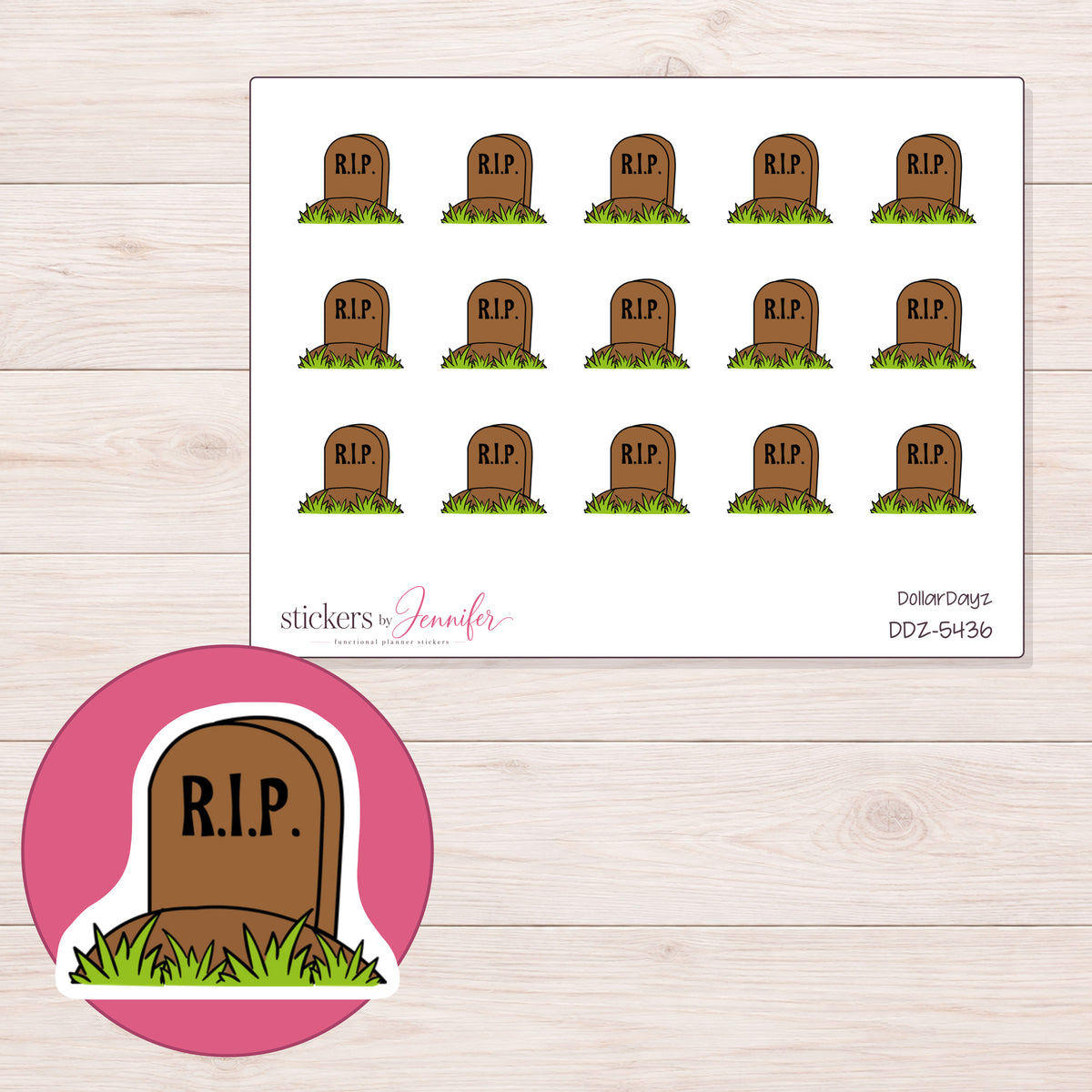 DDZ-5436 planner sticker sheet with enlarged sticker detail
