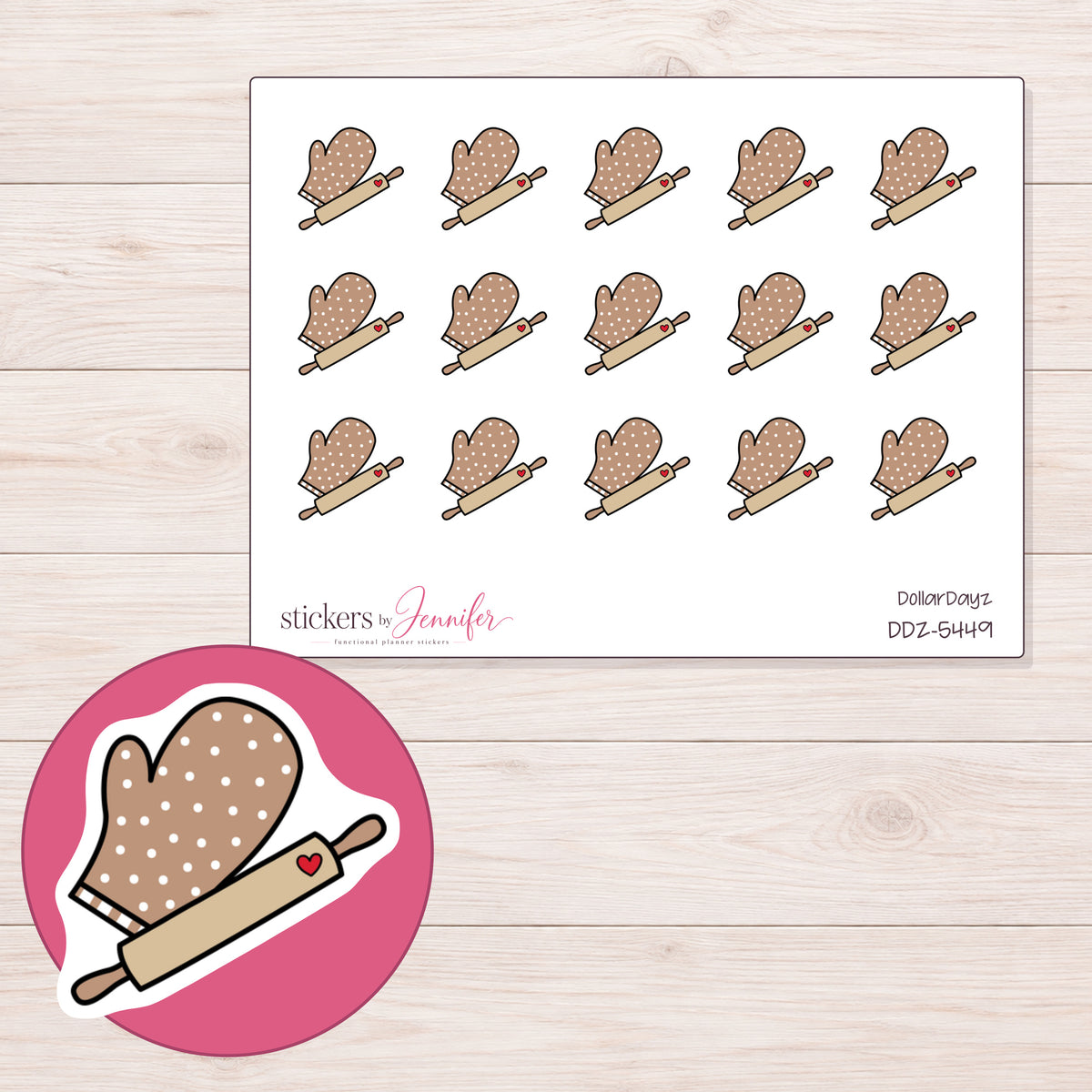 DDZ-5449 planner sticker sheet with enlarged sticker detail