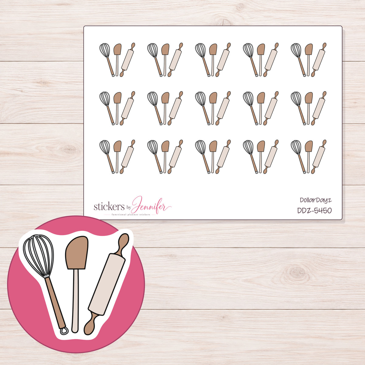 DDZ-5450 planner sticker sheet with enlarged sticker detail