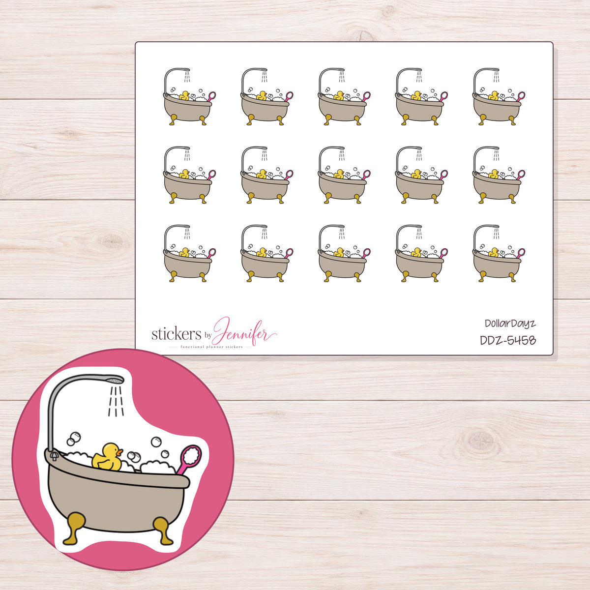 DDZ-5458 planner sticker sheet with enlarged sticker detail
