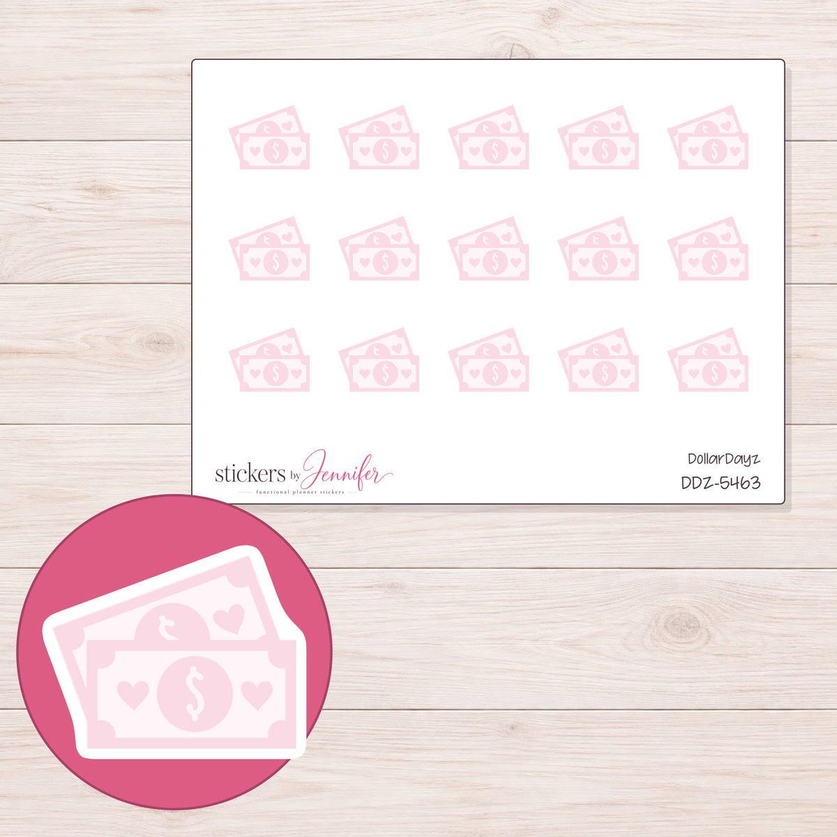 DDZ-5463 planner sticker sheet with enlarged sticker detail