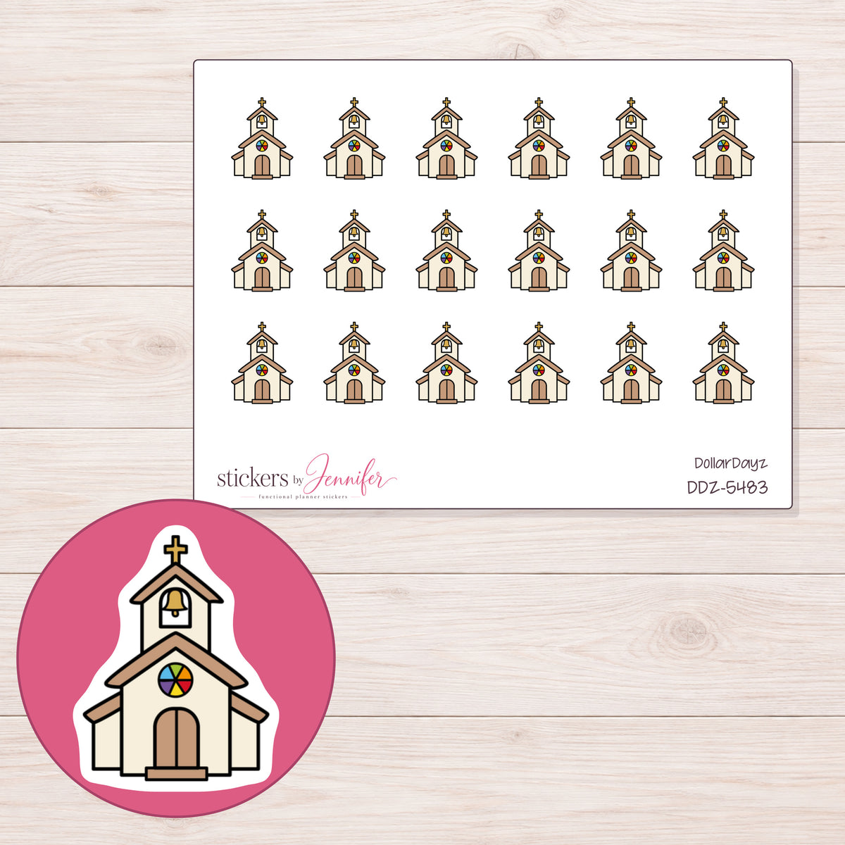 DDZ-5483 planner sticker sheet with enlarged sticker detail