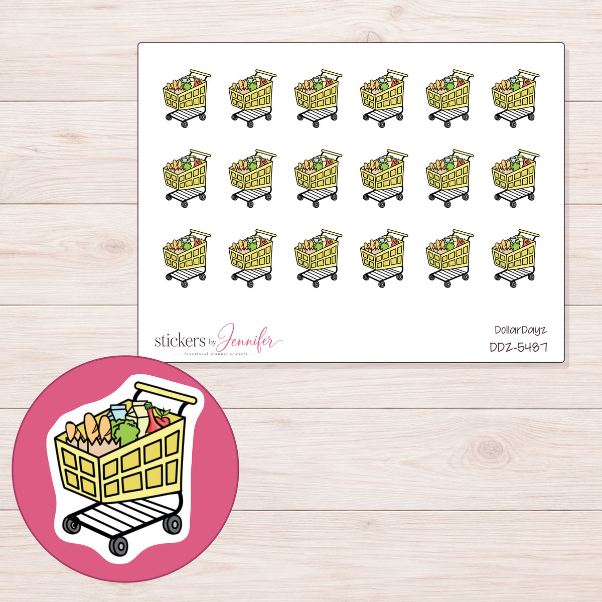 DDZ-5487 planner sticker sheet with enlarged sticker detail