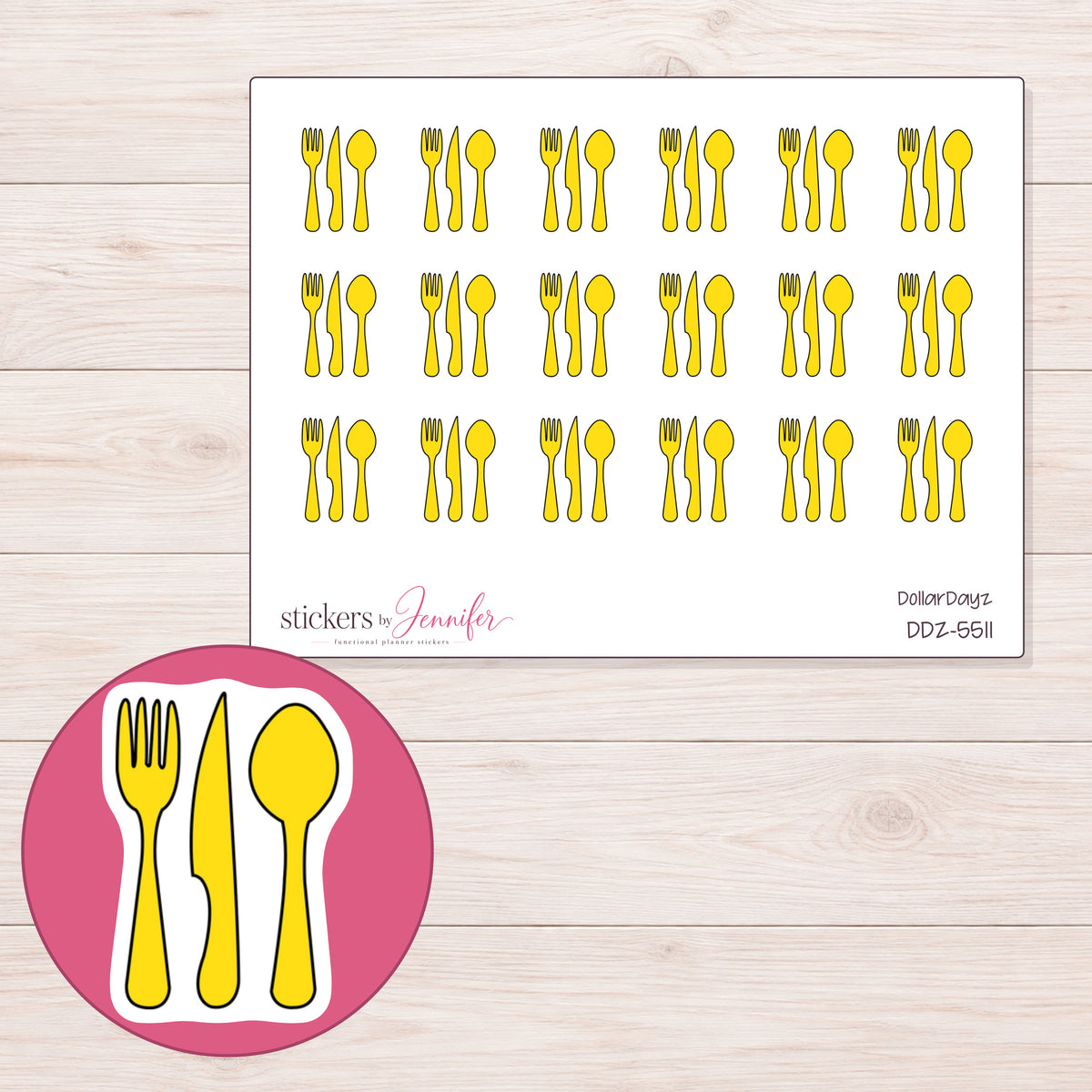 DDZ-5511 planner sticker sheet with enlarged sticker detail