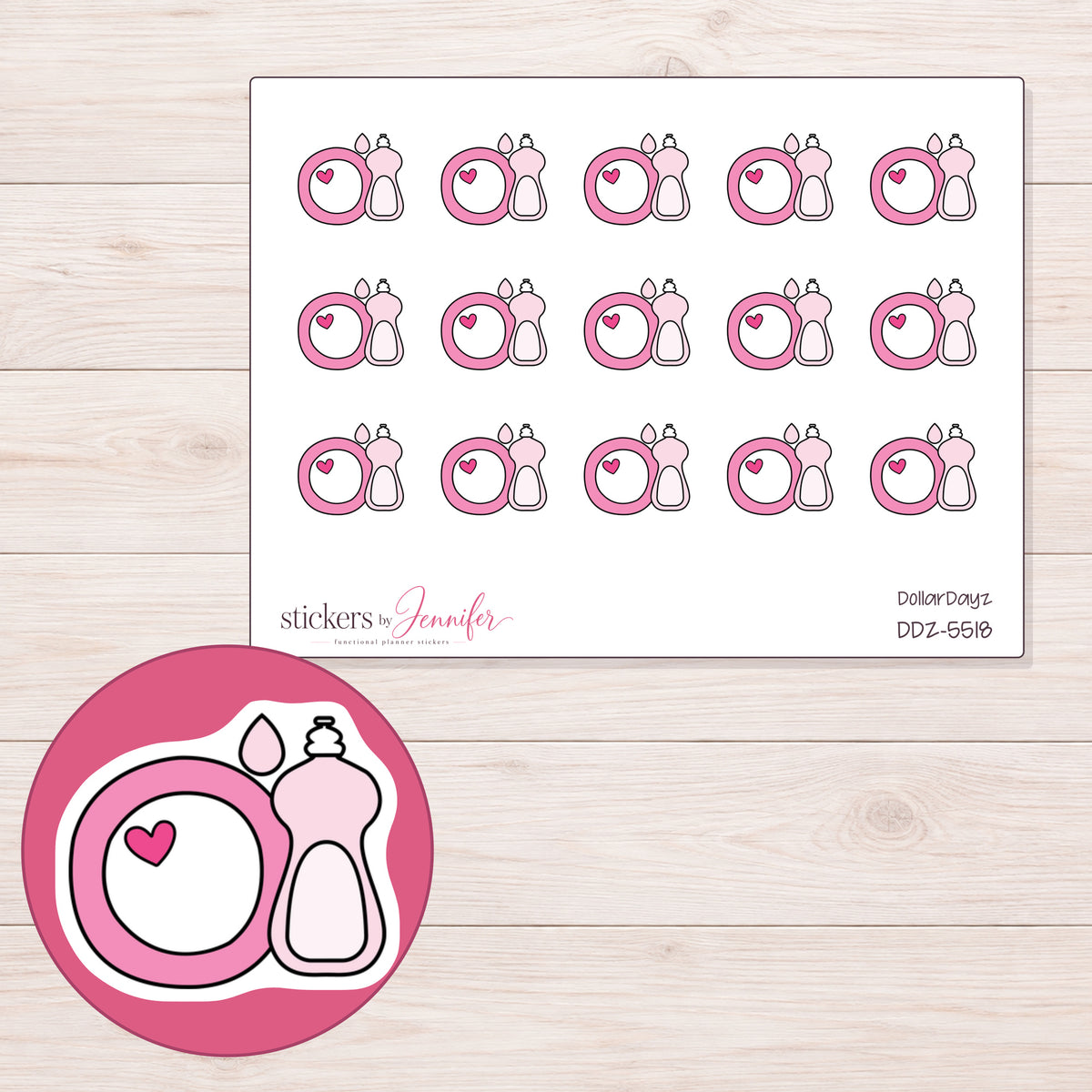 DDZ-5518 planner sticker sheet with enlarged sticker detail