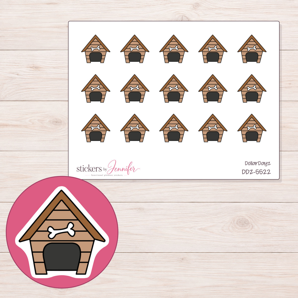 DDZ-5522 planner sticker sheet with enlarged sticker detail