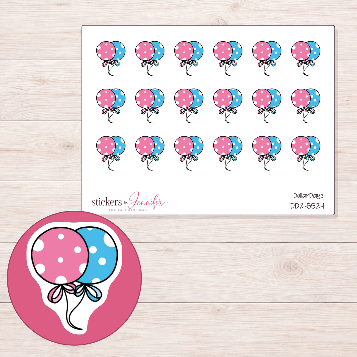 DDZ-5524 planner sticker sheet with enlarged sticker detail