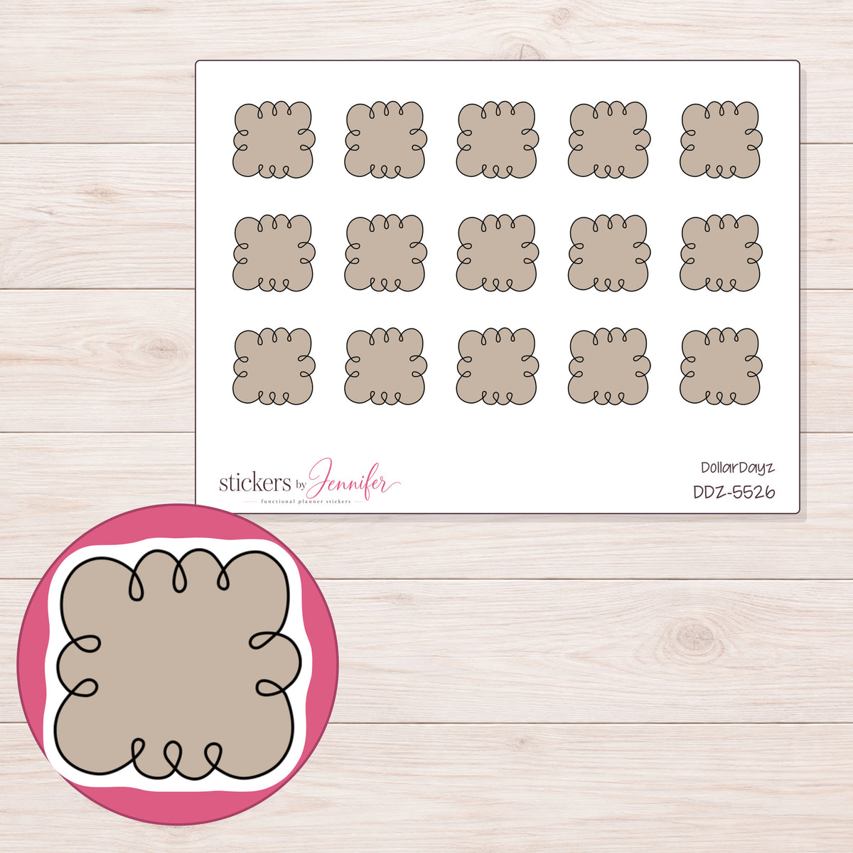 DDZ-5526 planner sticker sheet with enlarged sticker detail
