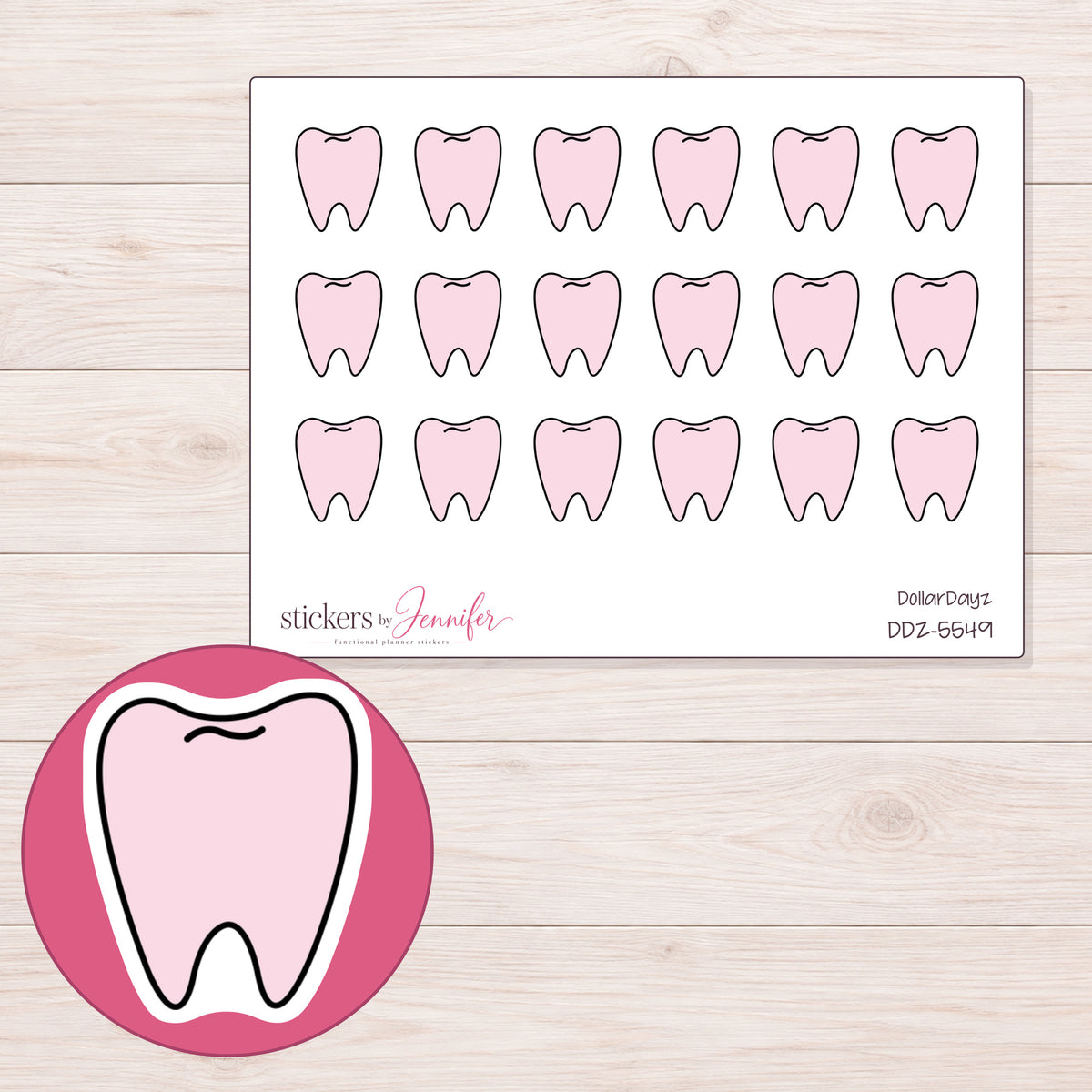 DDZ-5549 planner sticker sheet with enlarged sticker detail