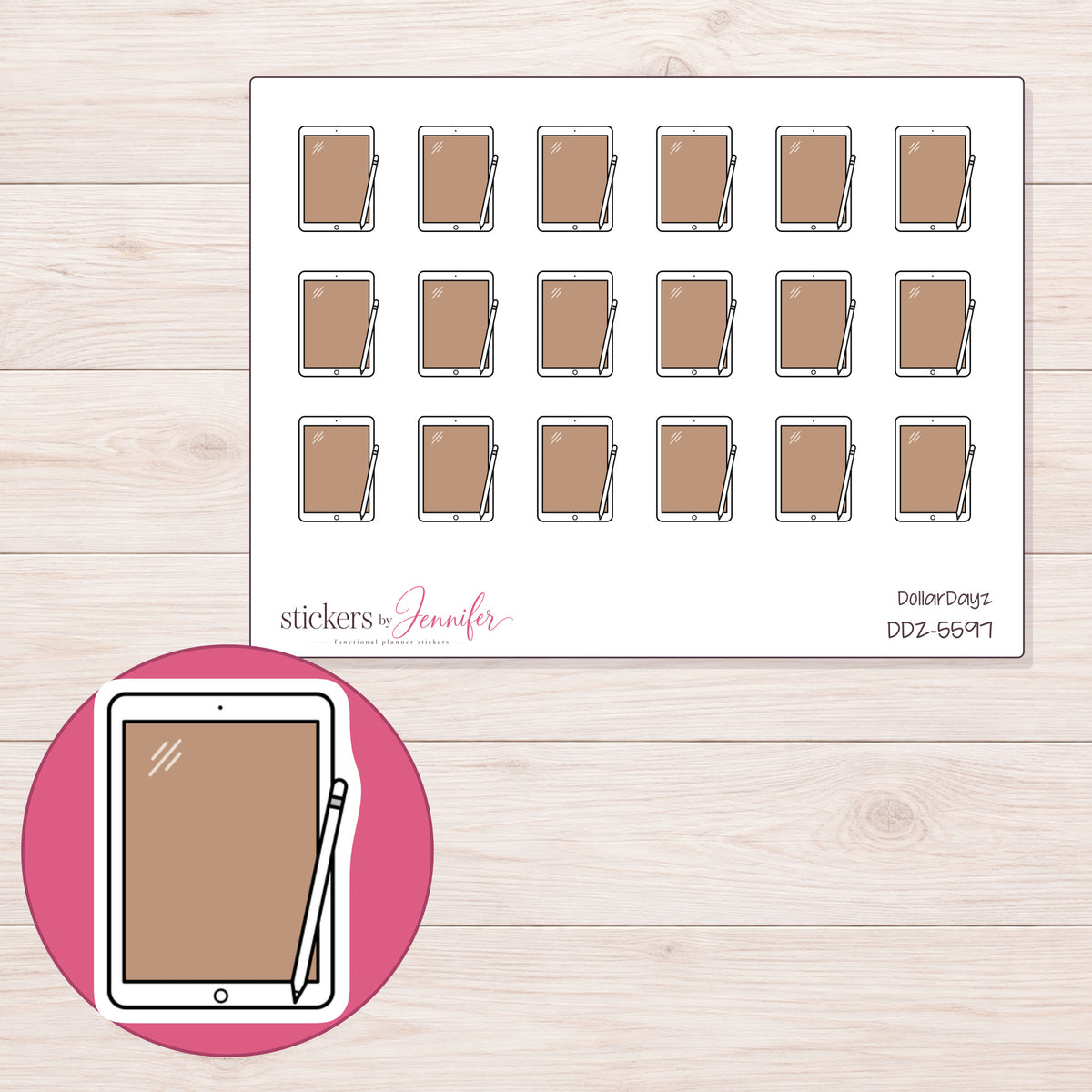 DDZ-5597 planner sticker sheet with enlarged sticker detail
