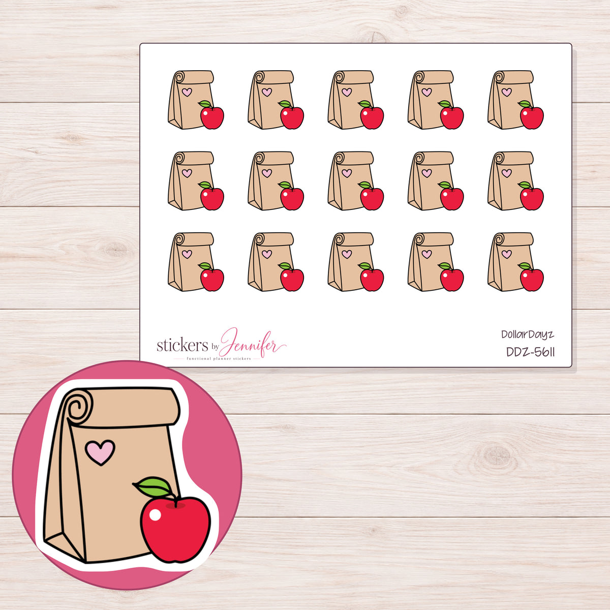 DDZ-5611 planner sticker sheet with enlarged sticker detail