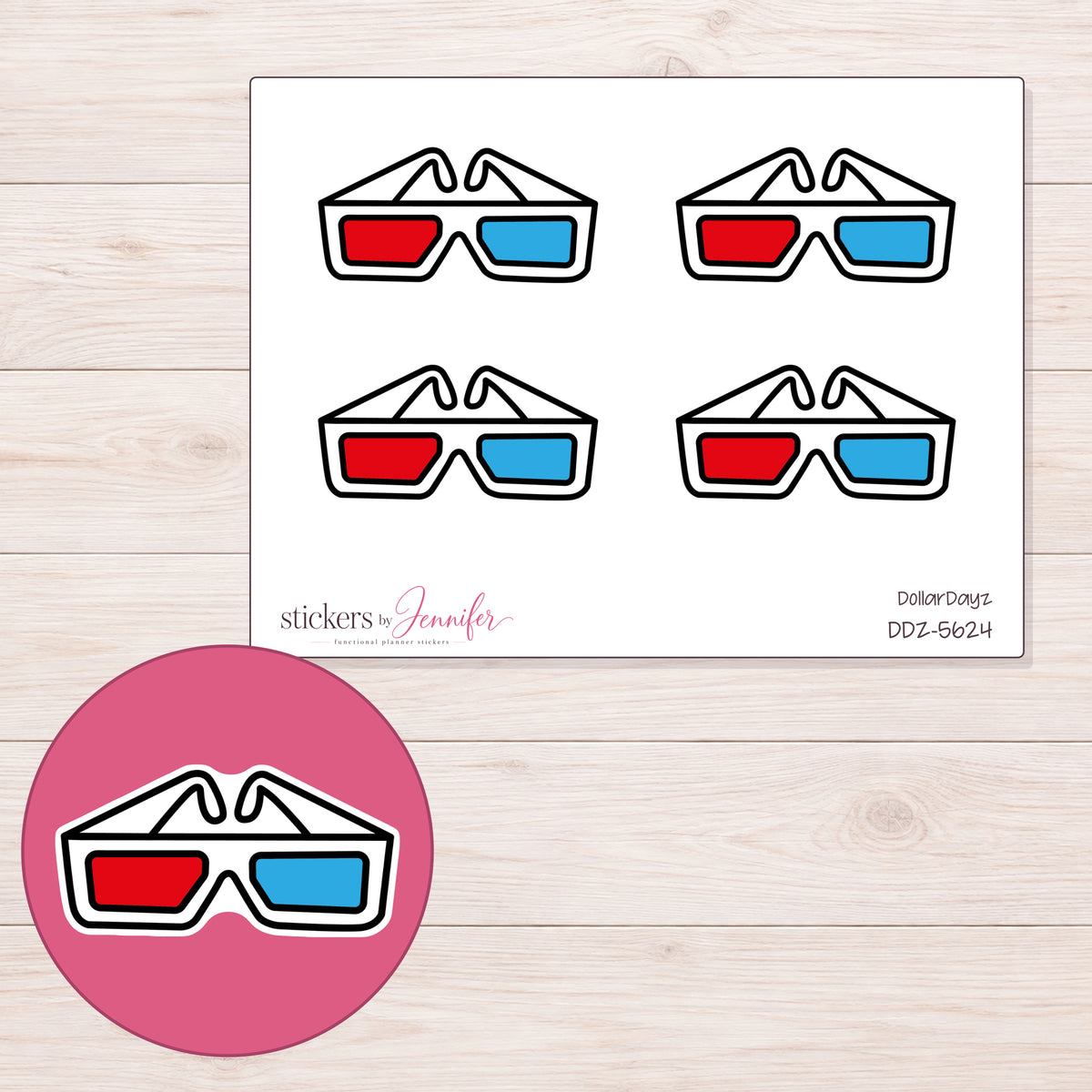 DDZ-5624 planner sticker sheet with enlarged sticker detail