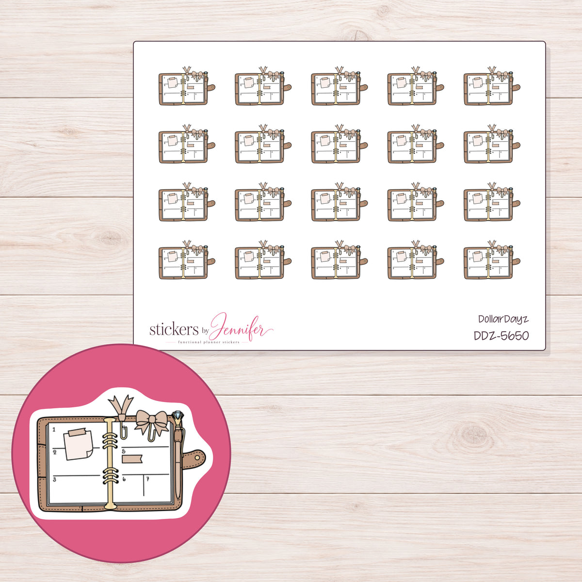 DDZ-5650 planner sticker sheet with enlarged sticker detail