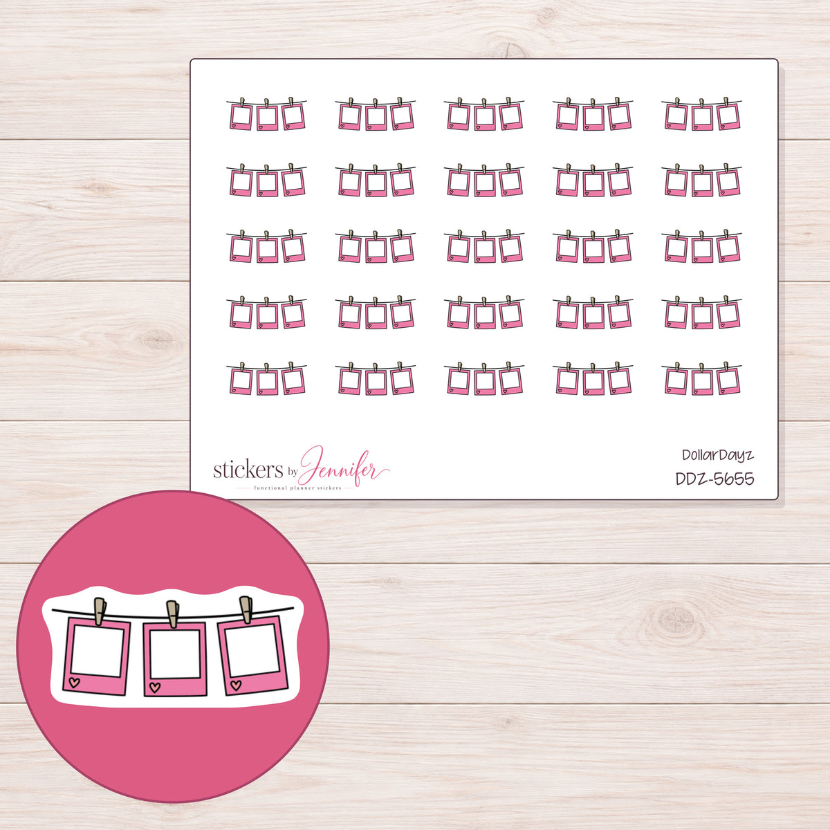 DDZ-5655 planner sticker sheet with enlarged sticker detail