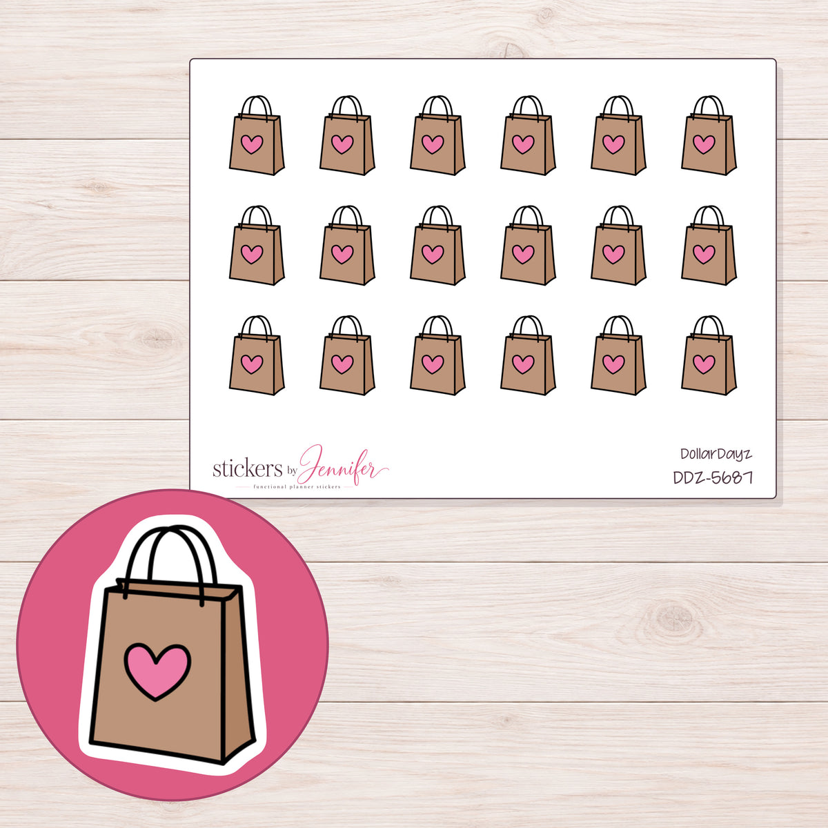 DDZ-5687 planner sticker sheet with enlarged sticker detail