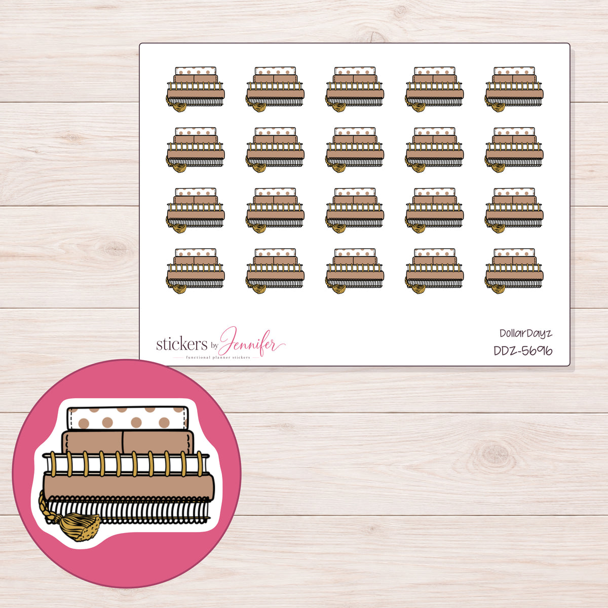 DDZ-5696 planner sticker sheet with enlarged sticker detail