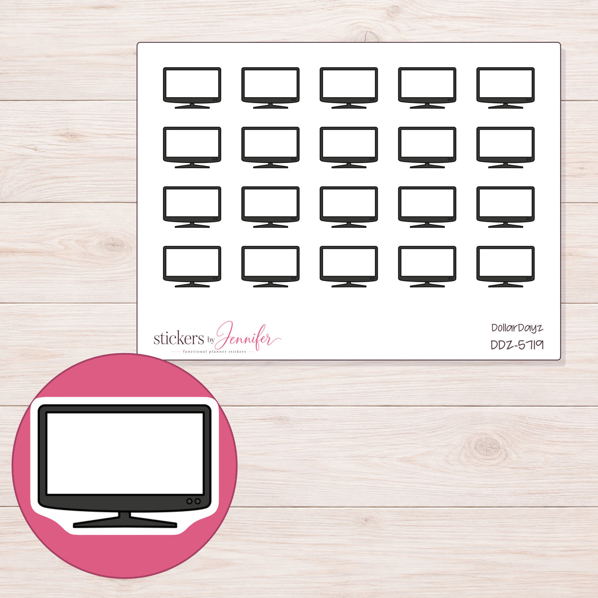 DDZ-5719 planner sticker sheet with enlarged sticker detail