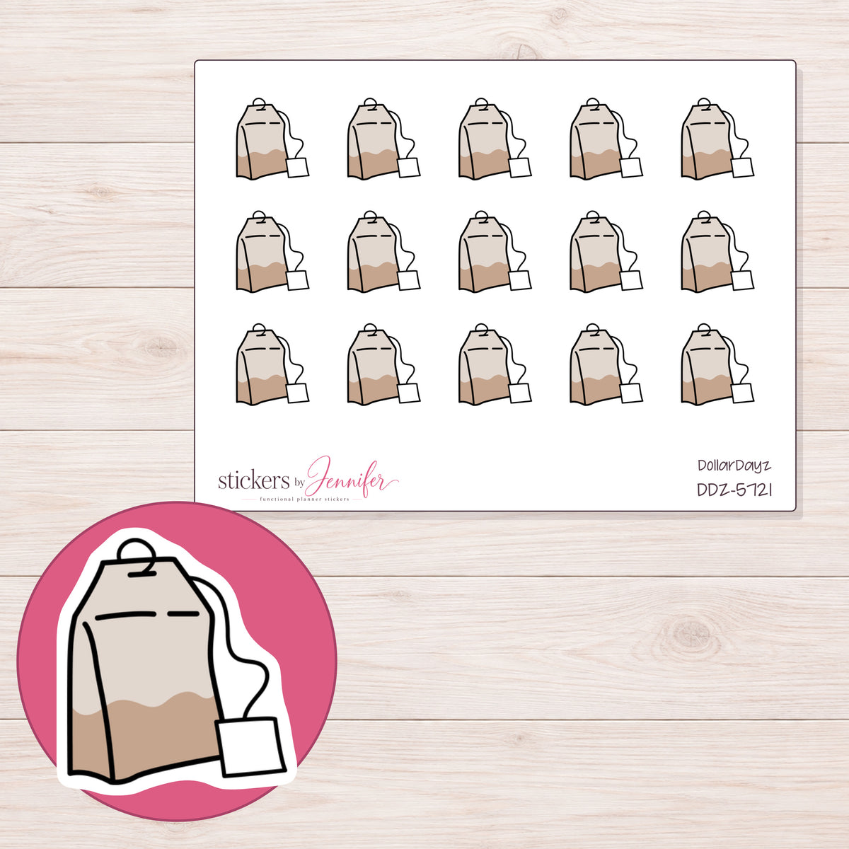 DDZ-5721 planner sticker sheet with enlarged sticker detail